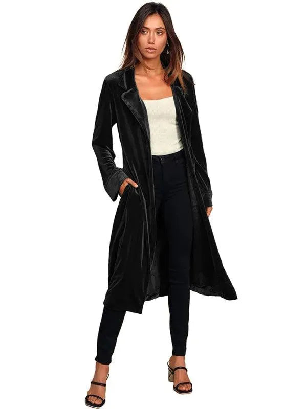 EB | Samt Lange Blazer Damen Mantel