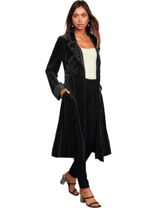 EB | Samt Lange Blazer Damen Mantel
