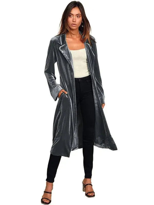 EB | Samt Lange Blazer Damen Mantel