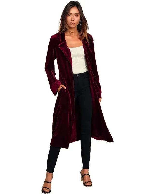 EB | Samt Lange Blazer Damen Mantel