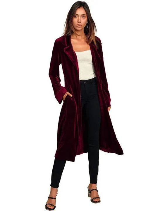 EB | Samt Lange Blazer Damen Mantel