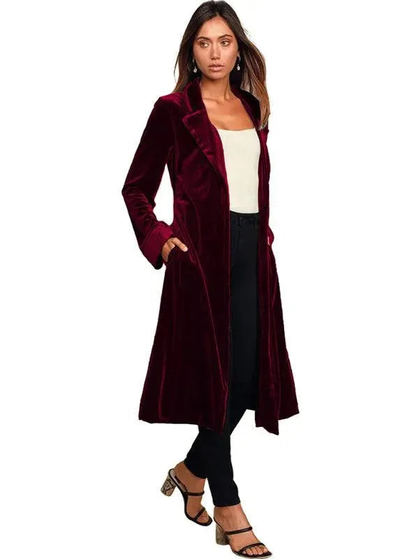 EB | Samt Lange Blazer Damen Mantel
