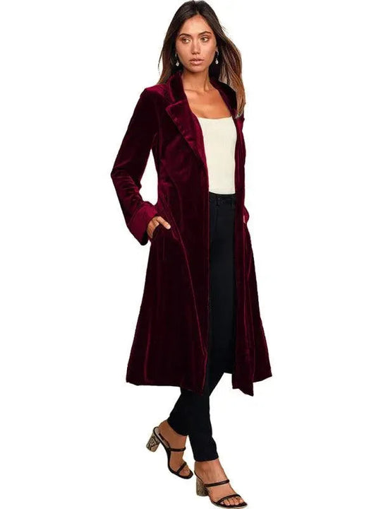EB | Samt Lange Blazer Damen Mantel