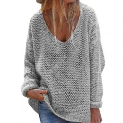 EB | Strickpullover Oversized Lockere Passform Weicher V-Ausschnitt Langärmlig Warm Komfort