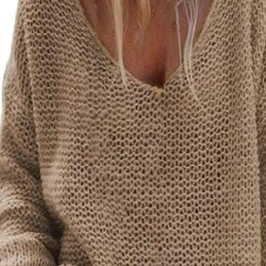EB | Strickpullover Oversized Lockere Passform Weicher V-Ausschnitt Langärmlig Warm Komfort