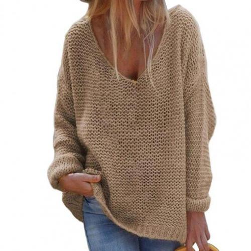 EB | Strickpullover Oversized Lockere Passform Weicher V-Ausschnitt Langärmlig Warm Komfort