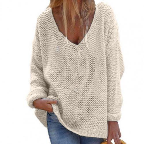 EB | Strickpullover Oversized Lockere Passform Weicher V-Ausschnitt Langärmlig Warm Komfort