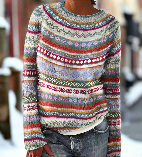 EB | Wolle Jacquard Pullover Geometrischer Rundhalsausschnitt Pullover