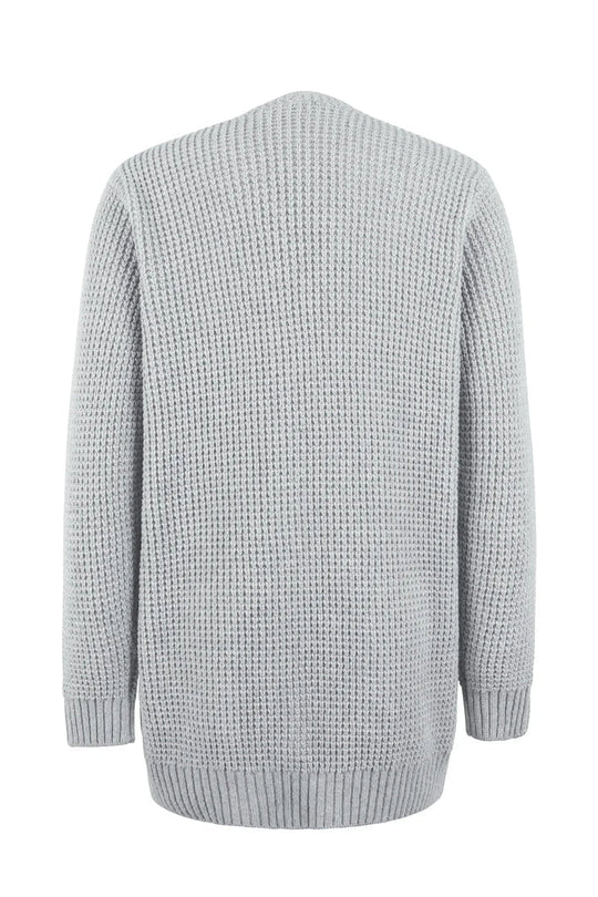 EB | Cardigan Lange Offene Front Gestrickte Textur Weiche Gerippte Kanten mit Taschen