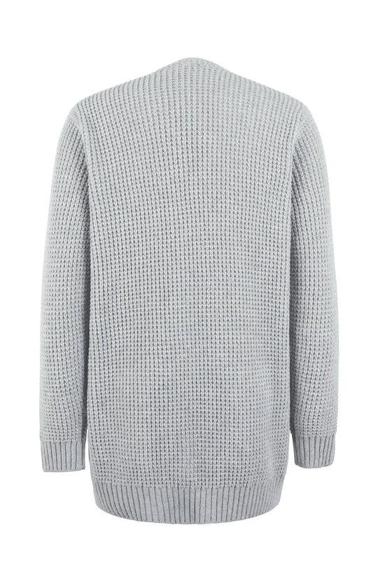 EB | Cardigan Lange Offene Front Gestrickte Textur Weiche Gerippte Kanten mit Taschen