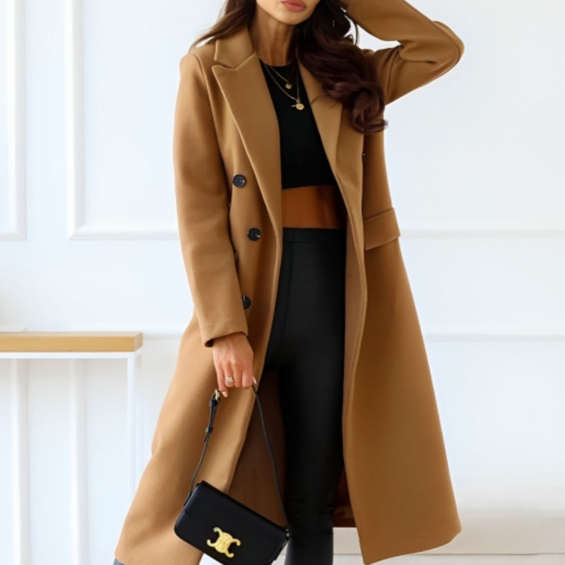 EB | für Frauen - Lange Doppelt Knöpfbare Wollmischung - Klassischer Schnitt mit Revers und Klapptaschen