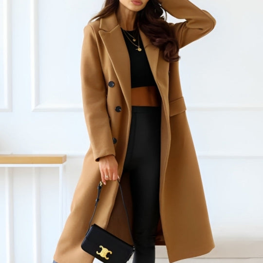 EB | für Frauen - Lange Doppelt Knöpfbare Wollmischung - Klassischer Schnitt mit Revers und Klapptaschen