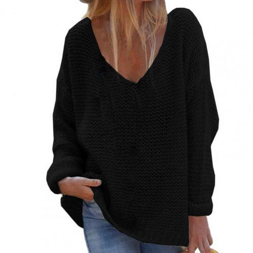EB | Strickpullover Oversized Lockere Passform Weicher V-Ausschnitt Langärmlig Warm Komfort