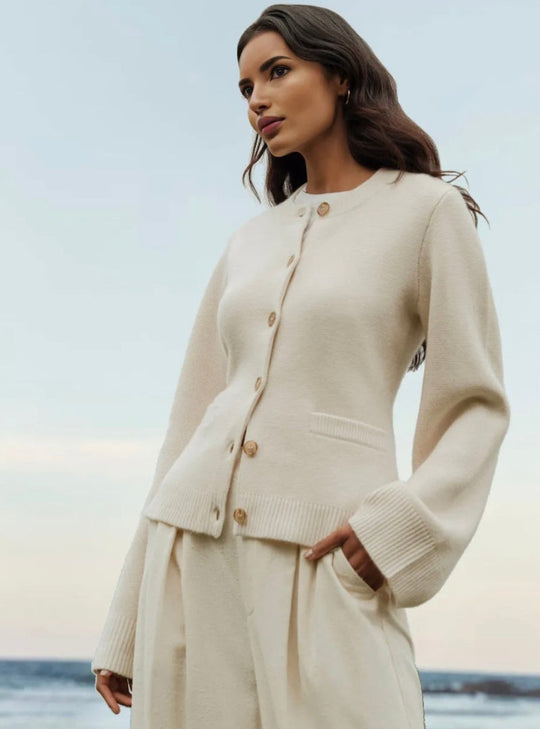 EB | Strickjacke Knopfverschluss Rundhals Lange Ärmel Weich und Bequem