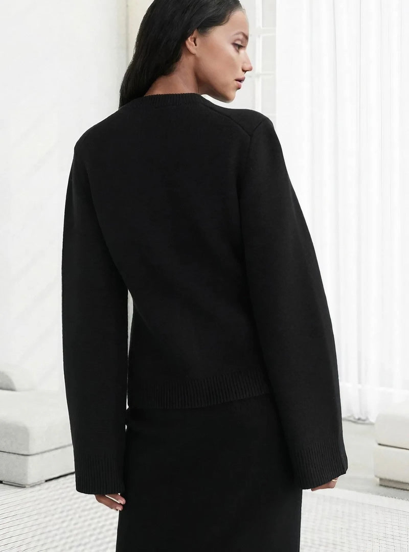 EB | Strickjacke Knopfverschluss Rundhals Lange Ärmel Weich und Bequem
