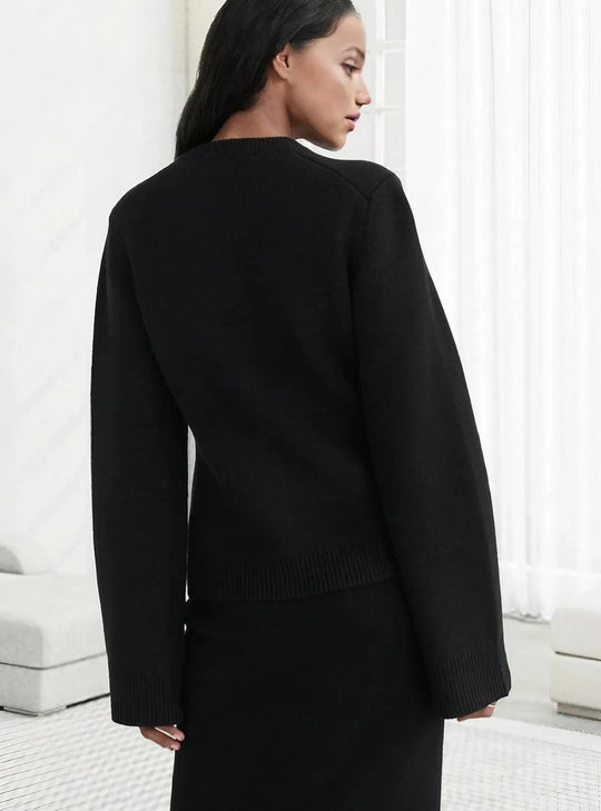 EB | Strickjacke Knopfverschluss Rundhals Lange Ärmel Weich und Bequem