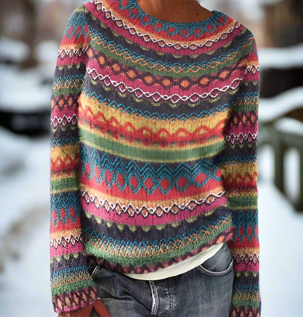 EB | Wolle Jacquard Pullover Geometrischer Rundhalsausschnitt Pullover