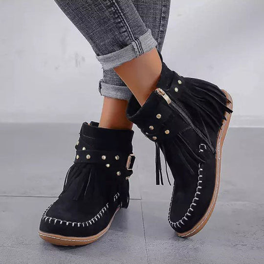 EB | Vintage warme Stiefel mit Fransen