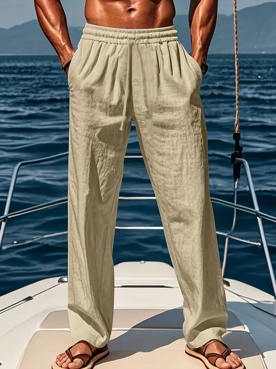 EB | Geschnittene Herren Leinenhose Luftige Sommerhose mit Klassischem Stil
