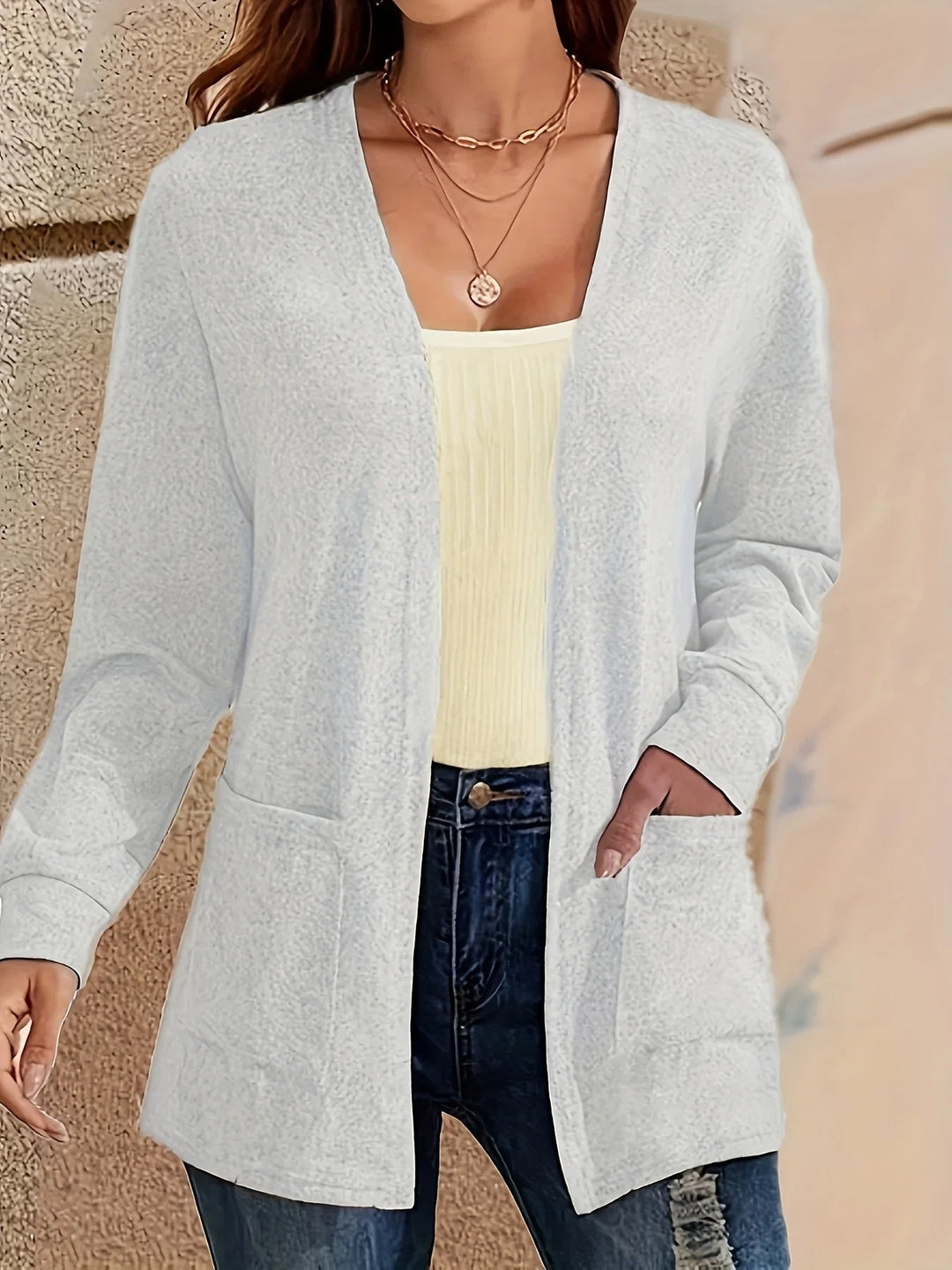 EB | Stilvolle Strickjacke mit Offener Front & Taschen