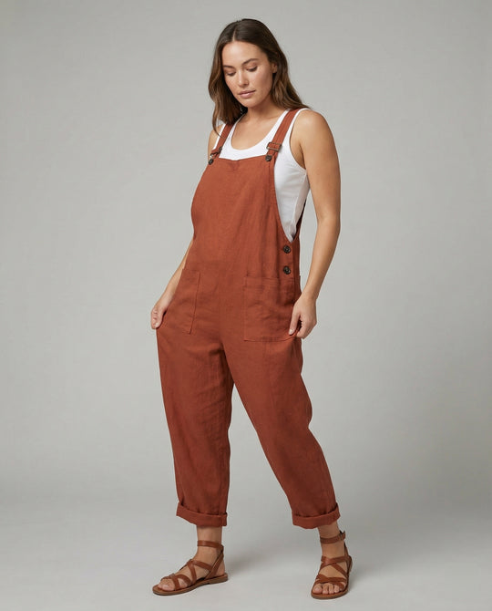 EB | Weite-Leg-Overall Damen mit verstellbarer Schnalle und Tasche aus Baumwolle
