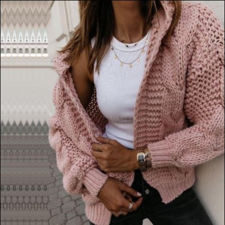 Damen Grobstrickjacke mit luxuriösem Karomuster und oversized Schnitt EB