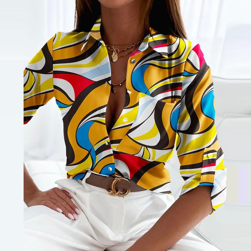 EB | Funkelnde Button-Up-Bluse mit Print für Damen