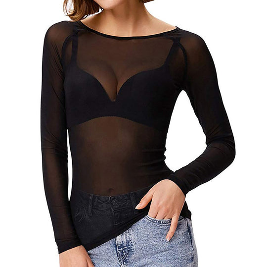 EB | Transparente Mesh Langarm Top für Damen