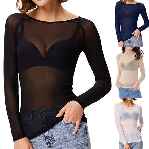 EB | Transparente Mesh Langarm Top für Damen