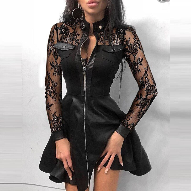 EB | Leder-Reißverschluss Minikleid