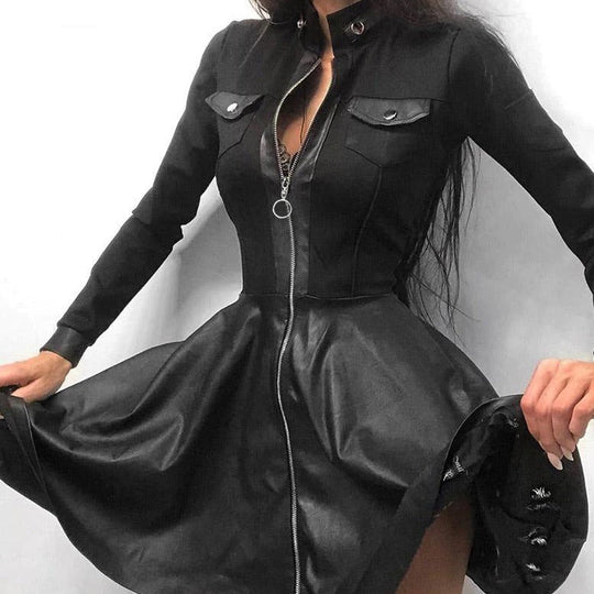 EB | Leder-Reißverschluss Minikleid