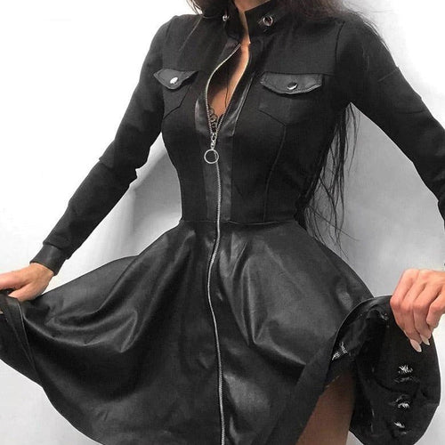 EB | Leder-Reißverschluss Minikleid