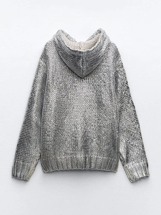 EB | Schicker Damen Kapuzenpullover mit Metallic Rippbesatz und Folie