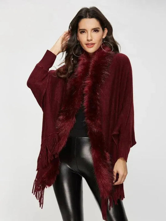 EB | Frauen Pelzkragen Schal Wollmantel