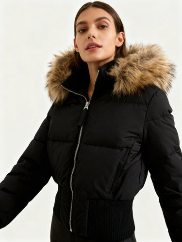 Damen Gesteppt Winterjacke mit Warm & Abnehmbarer Kapuze | EB