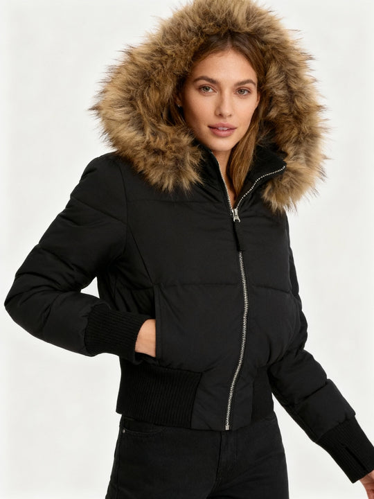 Damen Gesteppt Winterjacke mit Warm & Abnehmbarer Kapuze | EB
