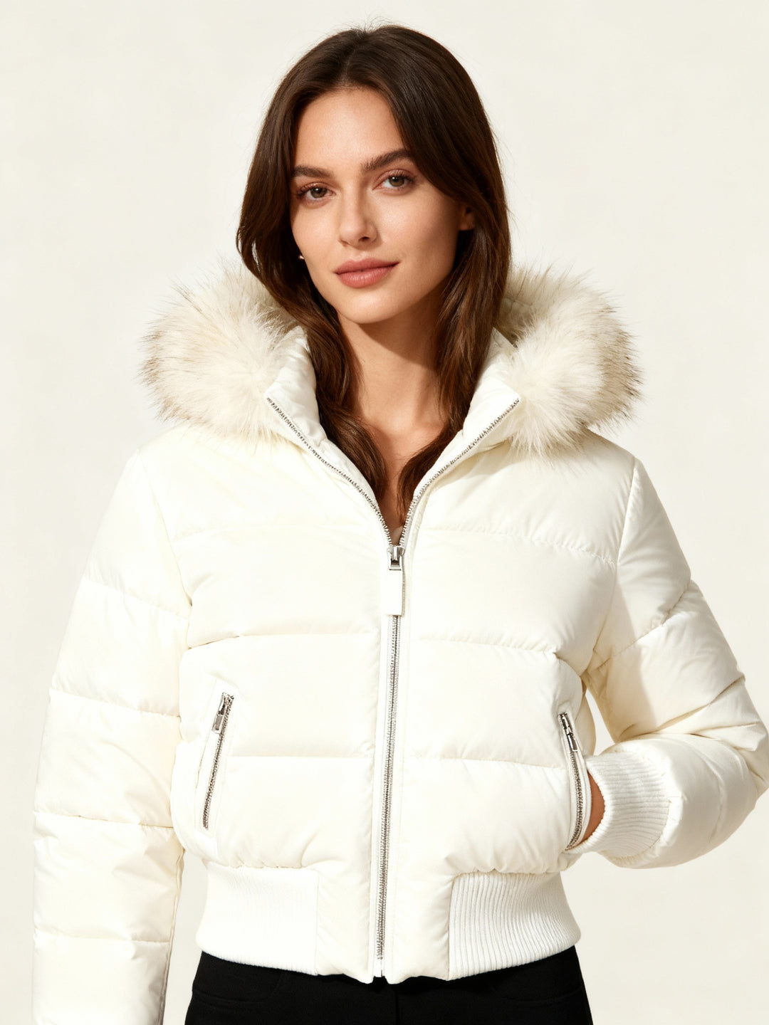 Damen Gesteppt Winterjacke mit Warm & Abnehmbarer Kapuze | EB