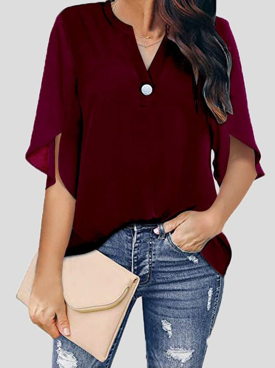 EB | Frauen Blusen Lässig V-Ausschnitt Kurzarm Chiffon Bluse