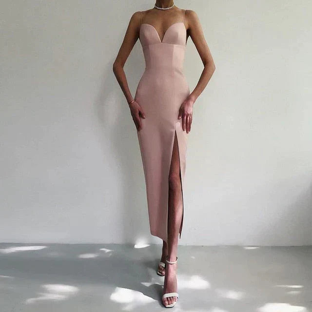 EB | Midikleid mit V-Ausschnitt und Spaghettiträgern