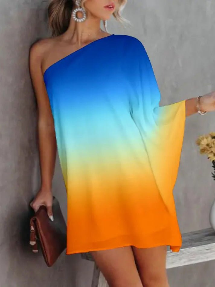 EB | Frauen Kleider Gradient Ein Schulter Lässig Kleid