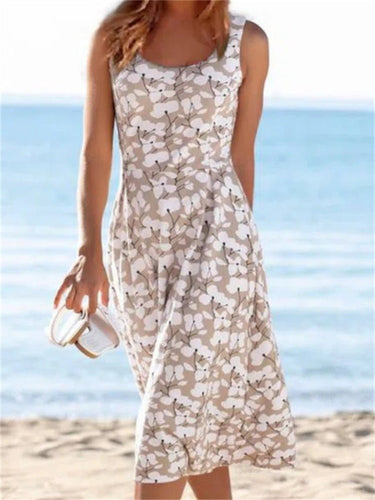 EB | Frauen Kleider Rundhals Blumengemustertes Ärmelloses Kleid