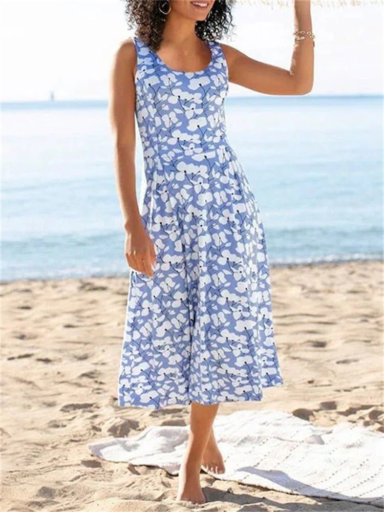 EB | Frauen Kleider Rundhals Blumengemustertes Ärmelloses Kleid