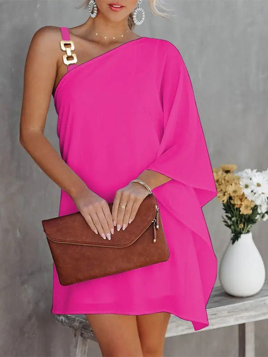 EB | Damenkleider Solid Metallträger Off-Shoulder Puppenärmel Kleid