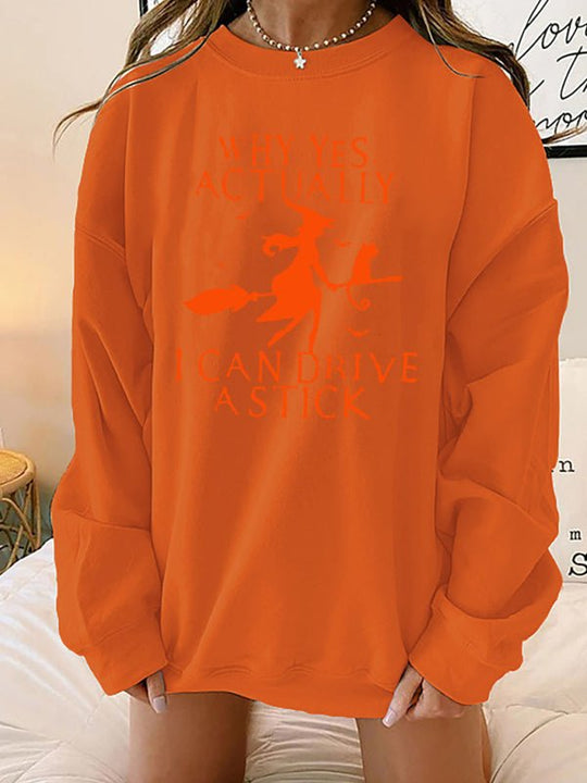 Heidi-Mode | Damen Halloween Hexe Buchstaben Druck lockerer runder Hals fallende Schulter Langarm Pullover