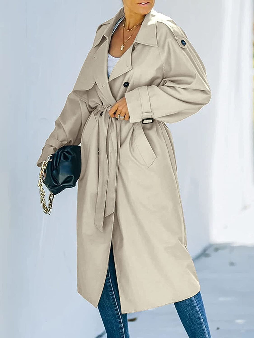 EB | Trenchcoat - Klassischer Schnitt - Knielang - Doppelt Zu Schließen mit Gürtel - Elegante Details