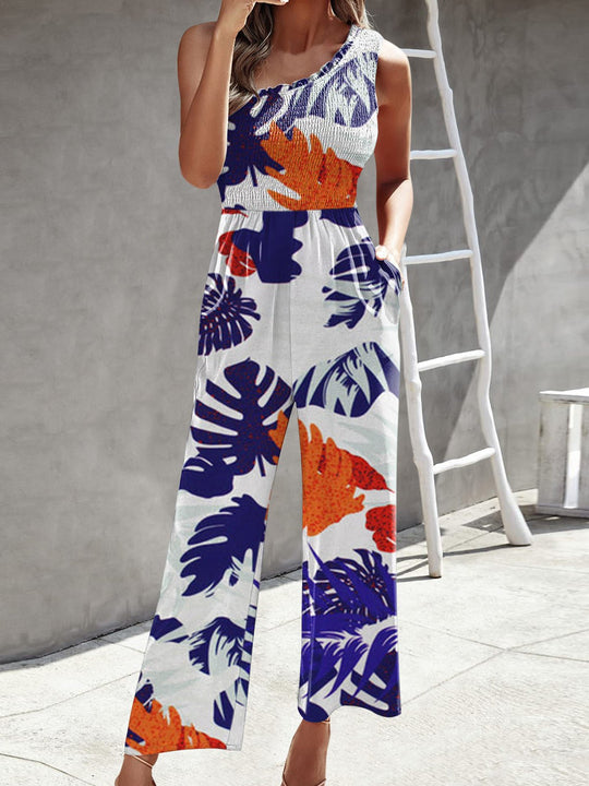 EB | Damen Jumpsuits Gedruckt Ein Schulter Breite Bein Jumpsuit