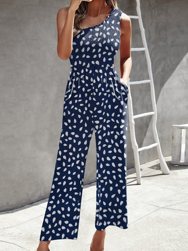 EB | Damen Jumpsuits Gedruckt Ein Schulter Breite Bein Jumpsuit