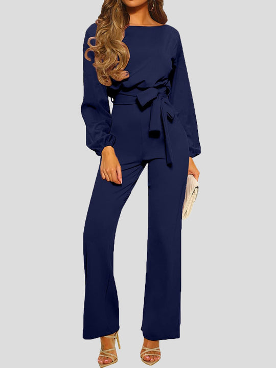 EB | Damen Jumpsuits Einfarbig Langarm Gürtel Lässiger Jumpsuit