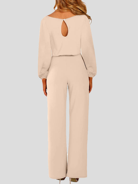 EB | Damen Jumpsuits Einfarbig Langarm Gürtel Lässiger Jumpsuit