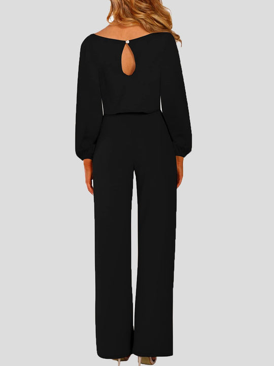 EB | Damen Jumpsuits Einfarbig Langarm Gürtel Lässiger Jumpsuit